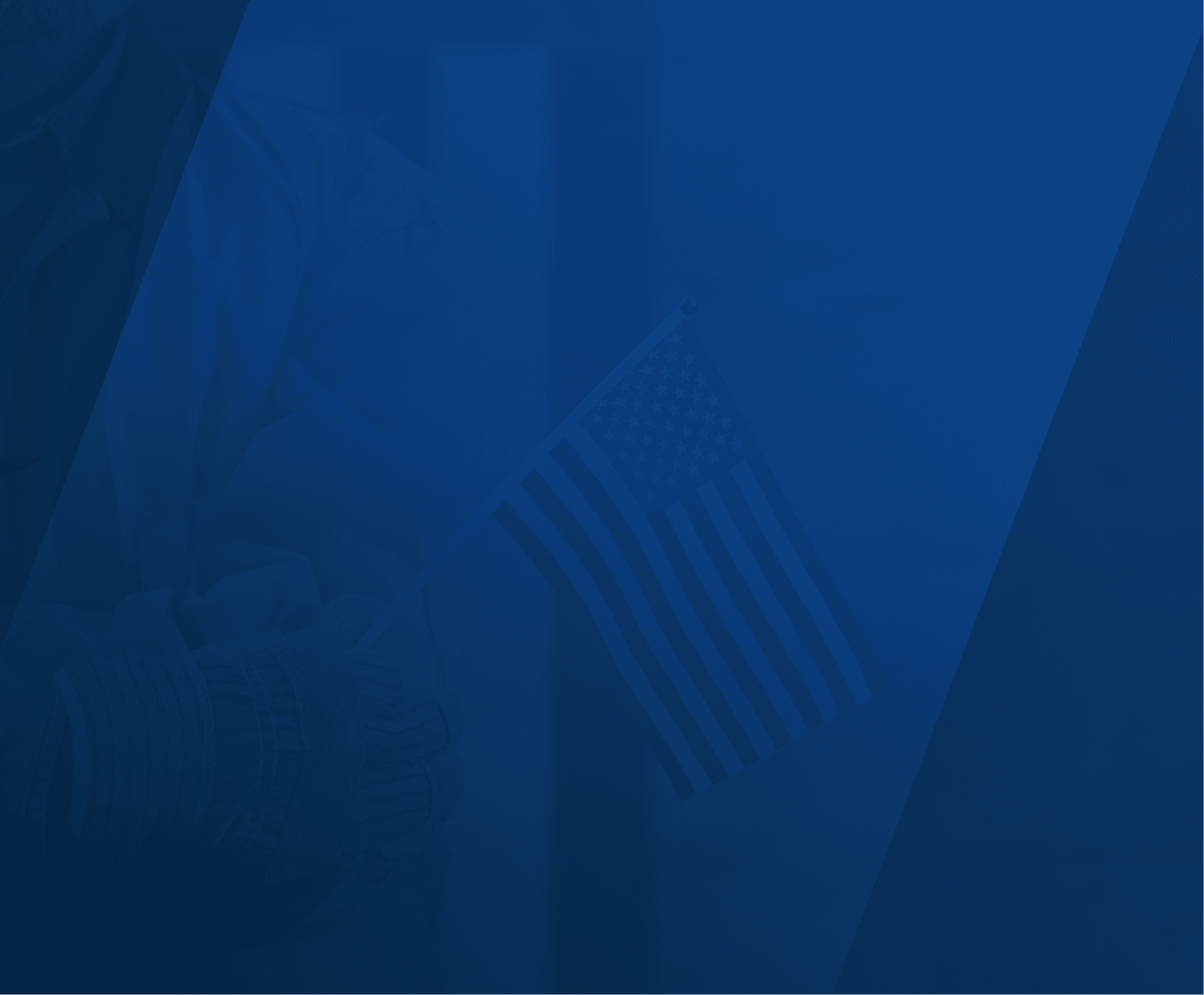 A healthcare professional wearing a white lab coat and blue gloves is administering a vaccine injection to a person's upper arm. The person receiving the vaccine is holding a small American flag.