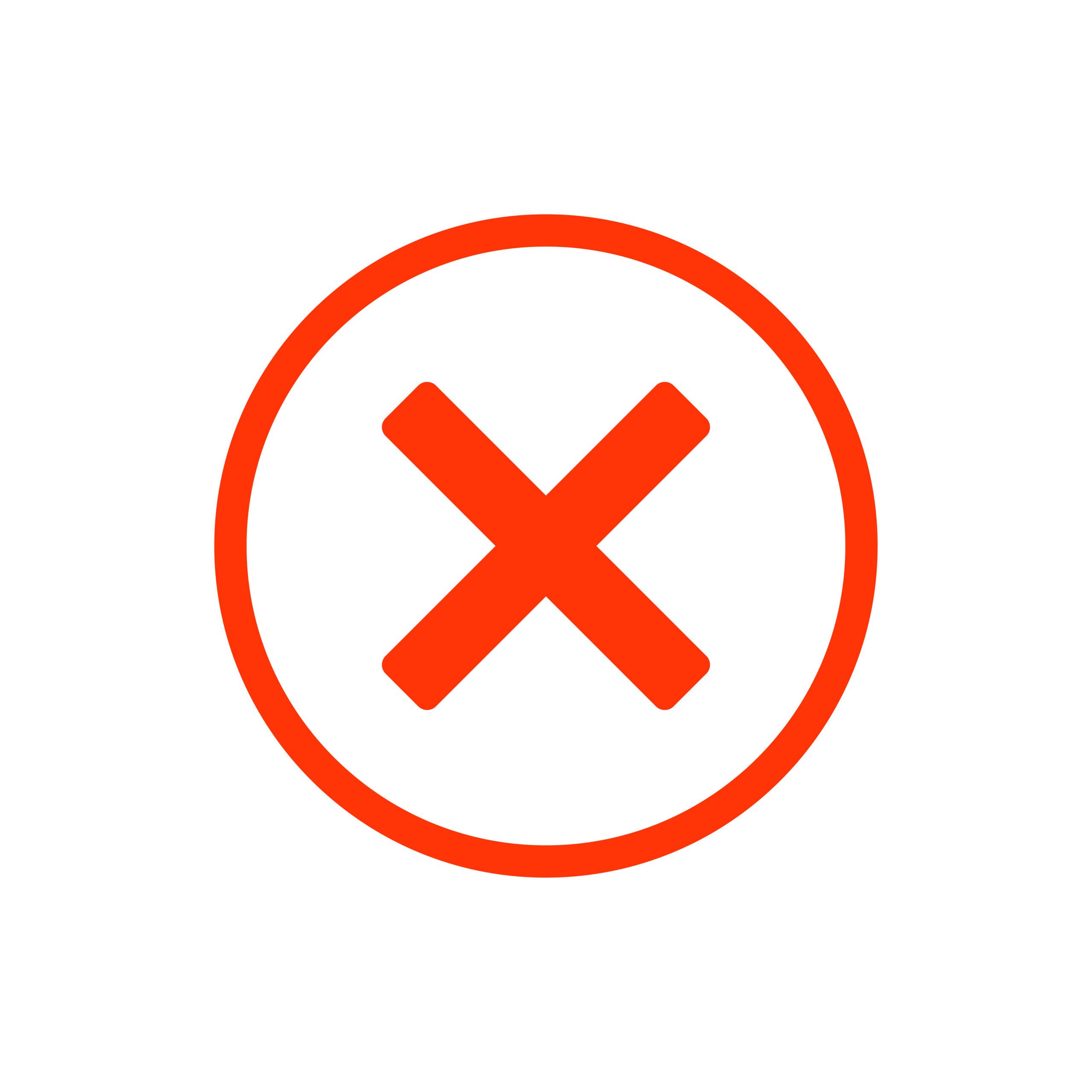 Red cross mark inside a red circle on a white background.